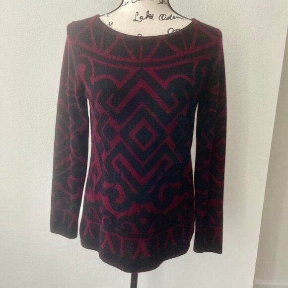 SOPHISTICATED CASHEMERE PULLOVER KNITTED SWEATER SYMETRIC GEOMETRIC PATTERN SZ S - Picture 8 of 16